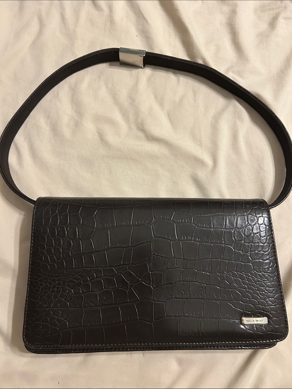 Nine West dark brown Croc-Embossed Shoulder Bag